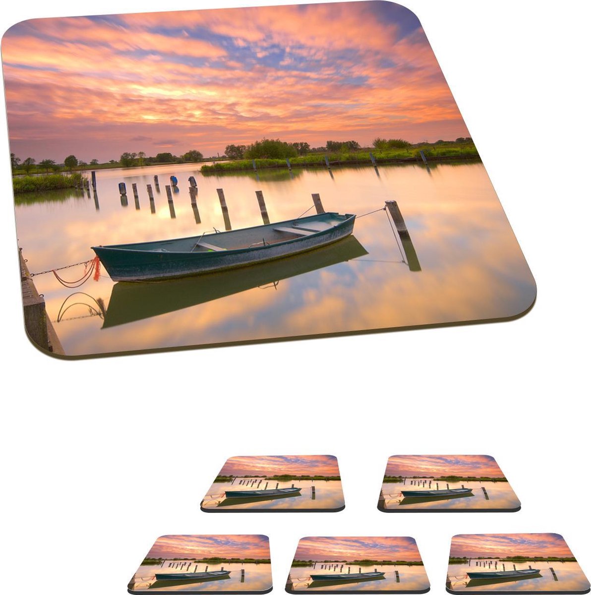 Onderzetters voor glazen - Nederland - Boot - Lucht - 10x10 cm - Glasonderzetters - 6 stuks
