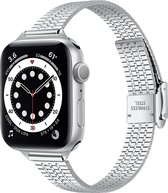 Geschikt voor Apple Watch bandje 42 / 44 / 45 / 49 mm - Series 1 2 3 4 5 6 7 8 SE Ultra - Smartwatch iWatch horloge band - 42mm 44mm 45mm 49mm - Fungus - RVS metaal - Zilver - Vrou