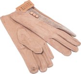 Bruine suedelook handschoenen met 3 knoopjes als detail