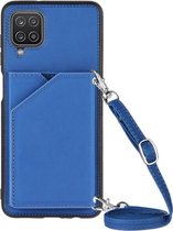 Samsung Galaxy A12 Hoesje Portemonnee Back Cover met Koord Blauw
