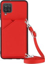 Samsung Galaxy A12 Hoesje Portemonnee Back Cover met Koord Rood