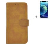 Hoesje iPhone 13 Mini + Screenprotector iPhone 13 Mini - iPhone 13 Mini Hoes Wallet Bookcase Bruin + Tempered Glass