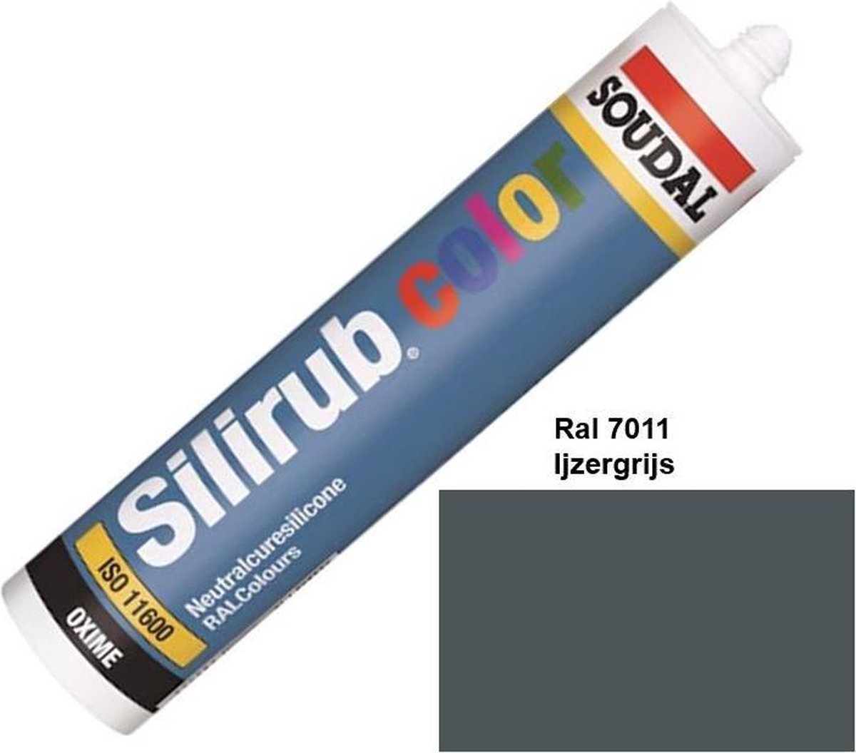 Soudal Silirub Color - Siliconekit - Montagekit - ook voor sanitaire - koker 310 ml - RAL 7011 ijzergrijs