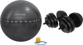 Tunturi - Fitness Set - Vinyl Halterset 28 kg  - Gymball Zwart met Anti Burst 65 cm