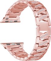 Geschikt voor Apple Watch bandje 42 / 44 / 45 / 49 mm - Series 1 2 3 4 5 6 7 8 SE Ultra - Smartwatch iWatch horloge band - 42mm 44mm 45mm 49mm - Fungus - RVS metaal - Roze - Zigzag