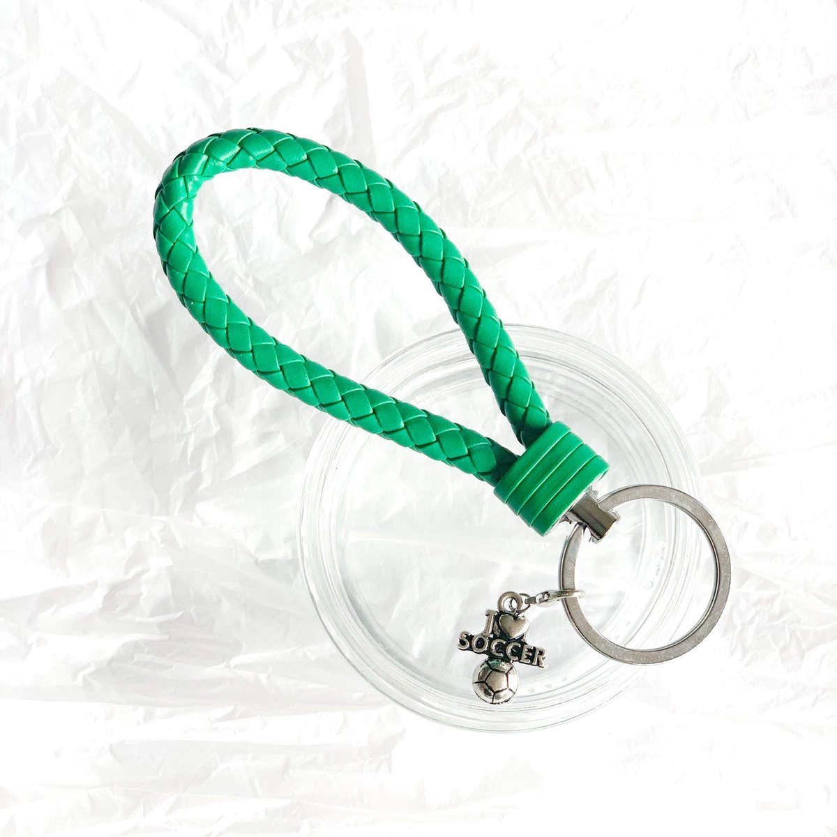 Sleutelhanger - Groen - Voetbal - I Love Soccer - Sport - Hanger - Leer - SportPresent - Sportsieraad - Sieraden - Team - Teamkado
