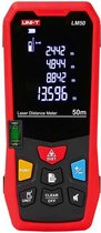 UNI-T LM50 laser afstandsmeter met meetbereik van 50 meter lengte, oppervlakte en volume meting, waterpas en groot LCD display