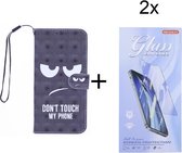 Bookcase Geschikt voor: Samsung Galaxy A22 4G hoesje met print - Don't Touch My Phone 3D met 2 stuks Glas Screen protector