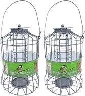 2x stuks vogel voedersilo voor kleine vogels geschikt voor vetbollen metaal grijs 36 cm - Vogelvoederhuisje - Vogel voederstation