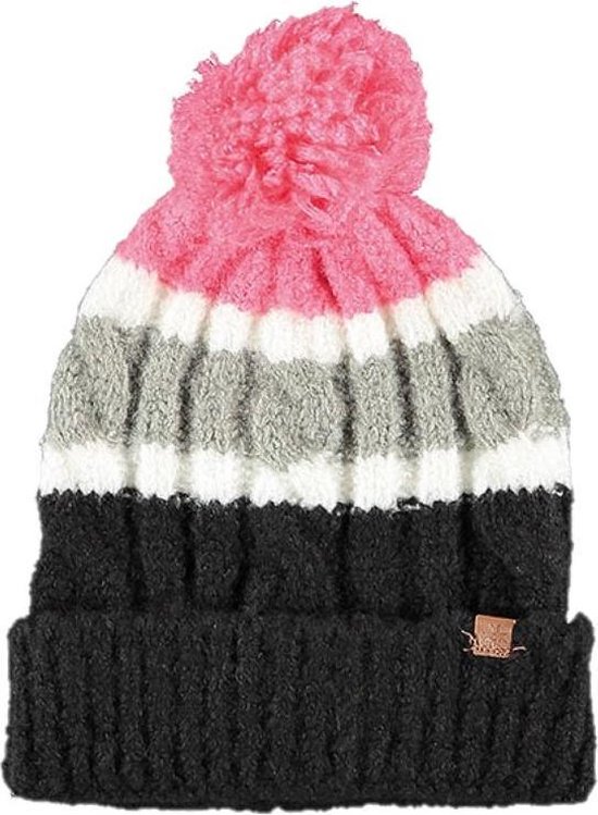 Roze/grijze muts met pompon voor kinderen - Winteraccessoires - Winterkleding/buitenkleding accessoires voor kinderen