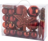 53x stuks kunststof kerstballen en kerstornamenten met ster piek rood mix - Kerstversiering/kerstboomversiering