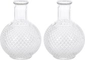 2x stuks flesvazen glas transparant 13 x 19 cm - Vazen van geruit glas