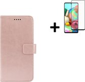 Hoesje Samsung Galaxy A52 - Hoesje Samsung Galaxy A52s 5G - Full Screenprotector Samsung Galaxy A52 - Full Screenprotector Samsung Galaxy A52s 5G Full - Wallet Bookcase Rose Goud +