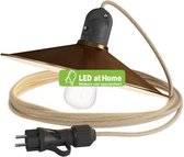 LEDatHOME – IP65 Strijkijzersnoer - hangende BADKAMER / buitenlamp met kap - 5 m textielkabel - IP65 waterdichte lamphouder en plafondkap - inclusief LED lamp