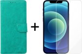 iPhone 13 Pro hoesje bookcase turquoise apple wallet case portemonnee hoes cover hoesjes - 1x iPhone 13 Pro screenprotector