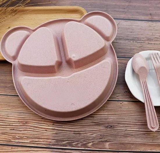 Babyloe - baby - beervorm - Roze - BPA vrij - bord 3-delig - baby servies van Babyloe — afbeelding 4
