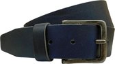 Donkerblauwe Leren Heren Of Dames Riem 45 mm Breed Met Rookzilveren Gesp - Totale Riem Lengte 120 cm (Taillemaat tot 105 cm)