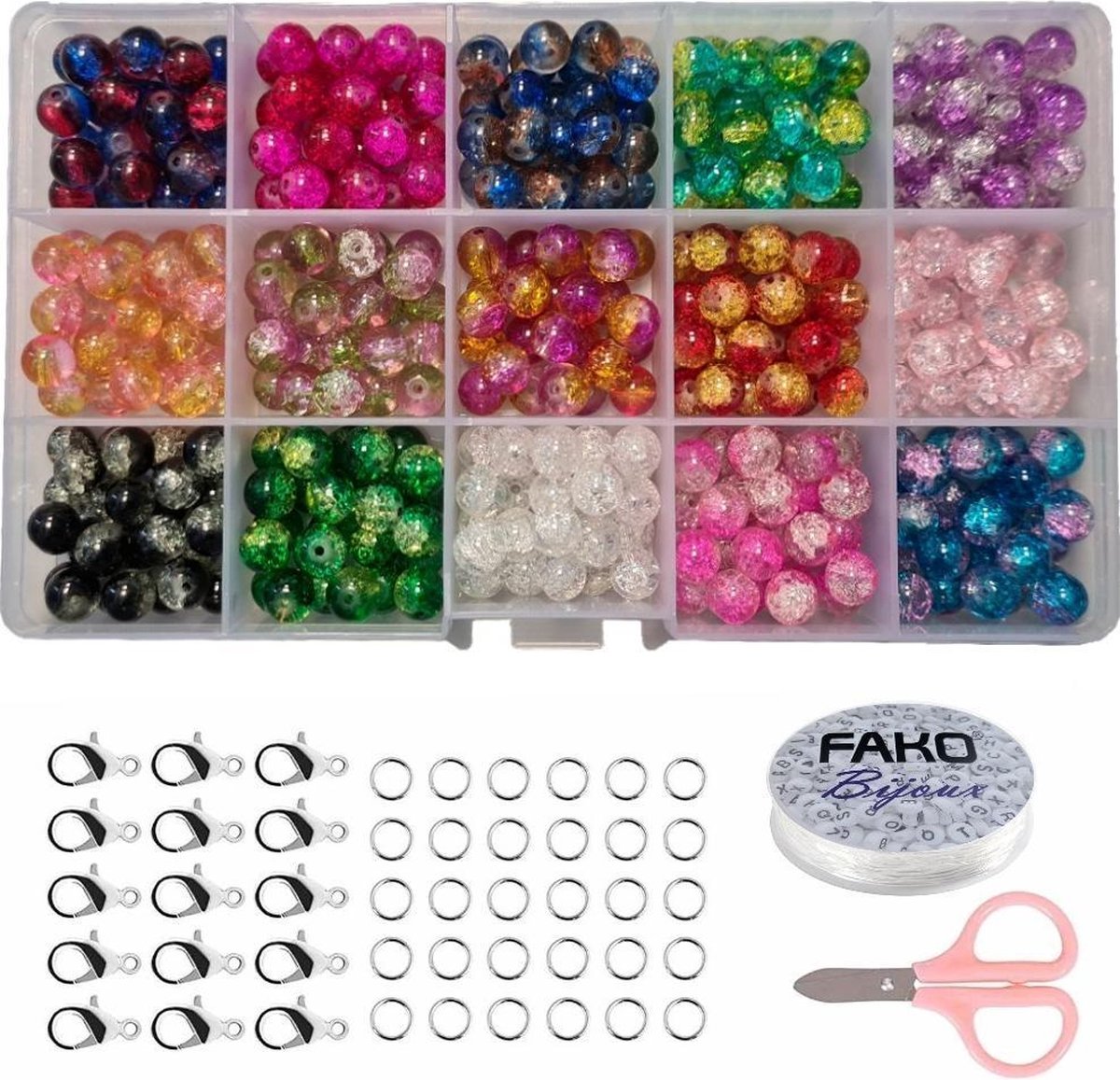 Fako Bijoux® - DIY Glas Kralen Set - Glaskralen "Duo Crack" - Glasparels - Sieraden Maken Kit - Zelf Sieraden Maken - 8mm - 375 Stuks