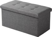 Kamyra® Opvouwbare Opbergpoef met Deksel - Stijlvolle Opbergbox - Poef met Opbergruimte - Linnen Zitkist - Grijs, 76 x 38 x 38 cm