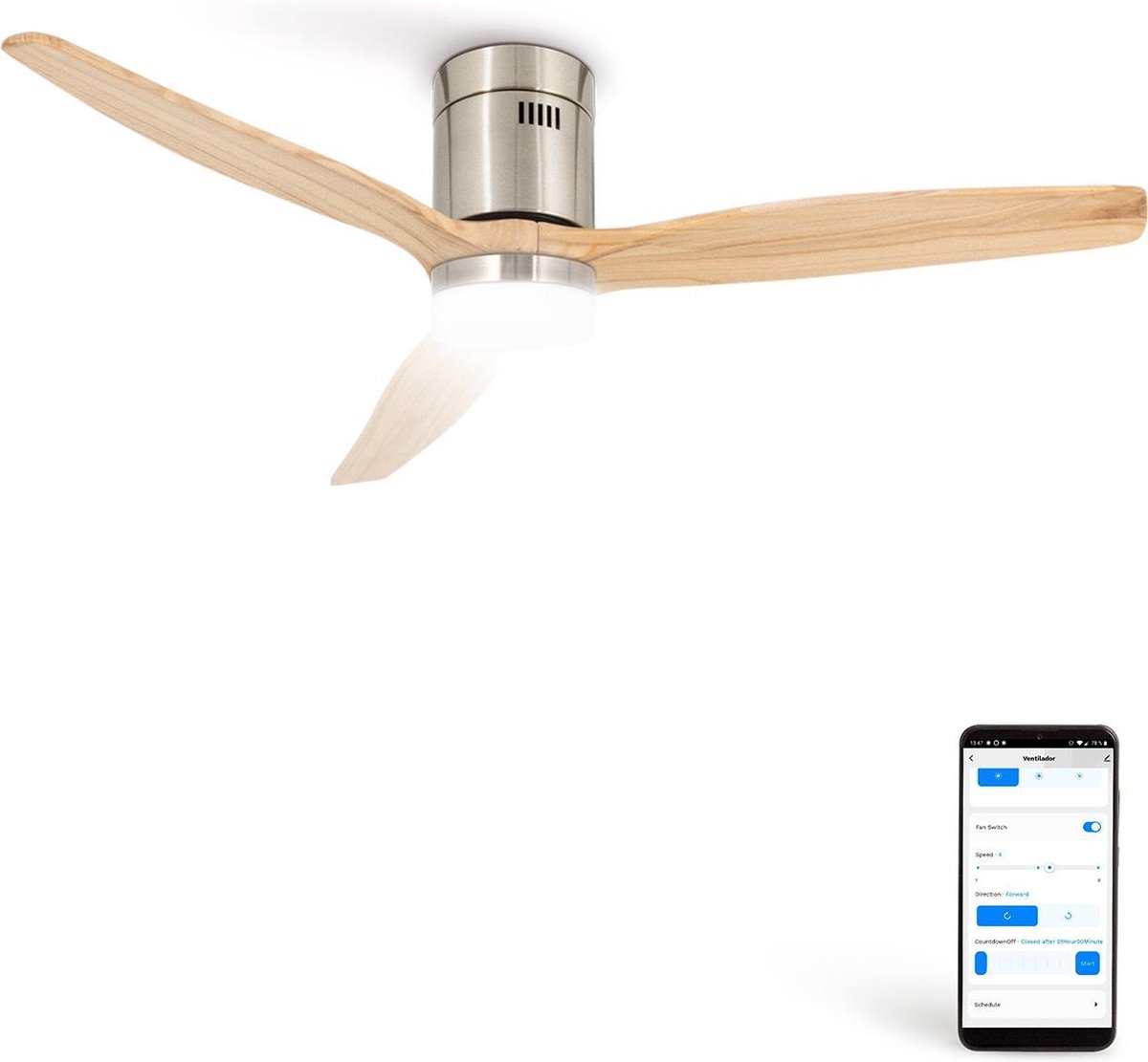 Bol.com CREATE - Plafondventilator 40W silent Ø132 cm - Met Verlichting drie temperaturen - Met Wifi - Met Afstandsbediening - 6... aanbieding