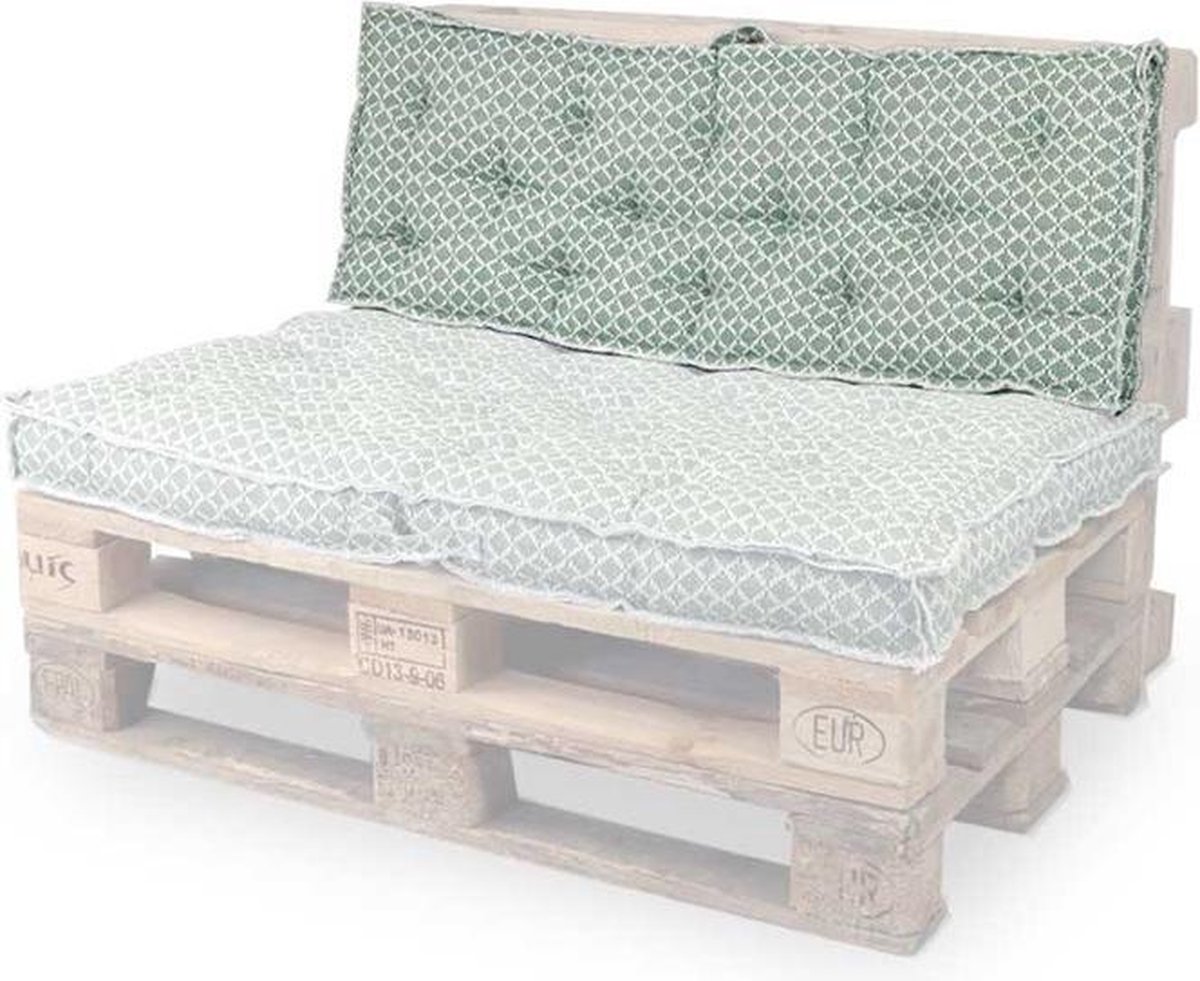 Uniek lichtgroen palletkussen Fauna van Unique Living, geschikt voor buiten, afmeting 40x120cm.