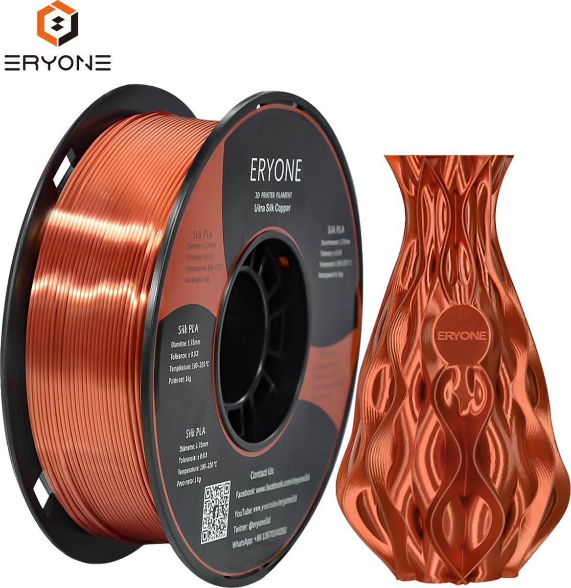 Filament PLA Mat Eryone 1.75mm 1kg Pour Printer 3D et Stylo 3D Bleu Foncé