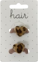 Haarelastiek Miniring Furry Hartje met Dierenprint - Beige - 2 stuks