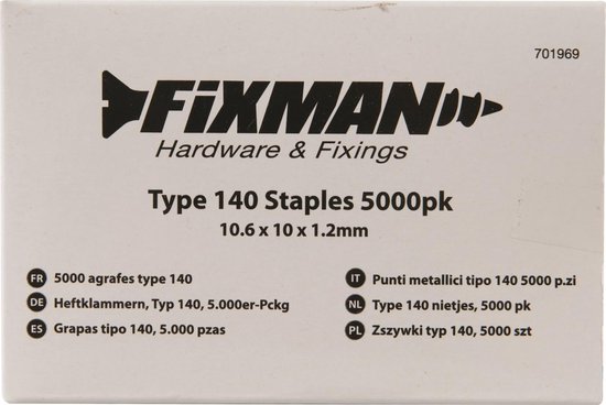 Fixman 701969 5 000 agrafes type 140 10,6 x 10 x 1,2 mm 