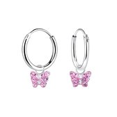 Joy|S - Zilveren vlinder bedel oorbellen - oorringen - kristal roze