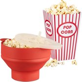 Relaxdays 49-delige popcorn set - siliconen popcorn maker rood - popcorn zakjes gestreept