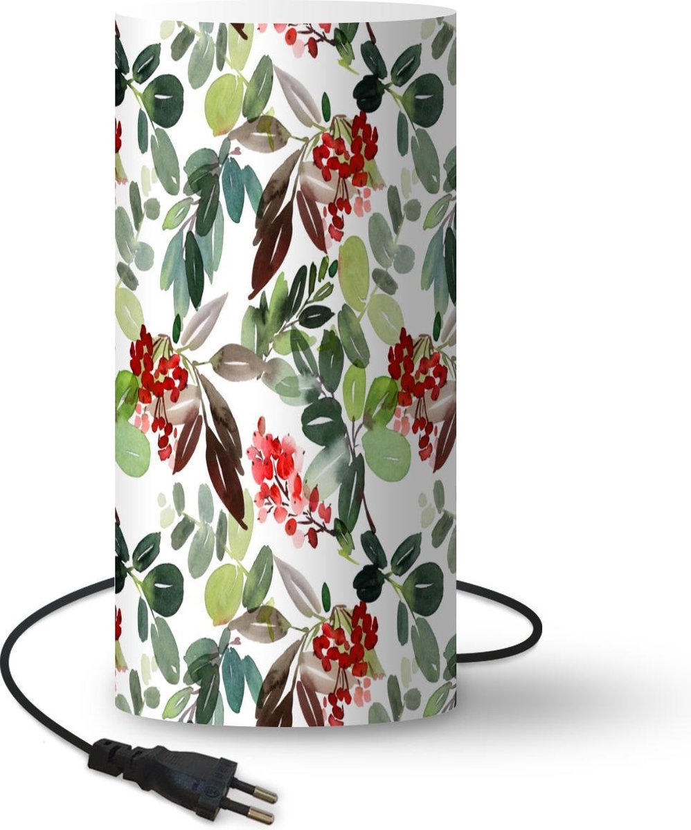 Lamp - Nachtlampje - Tafellamp slaapkamer - Bessen - Kerst - Waterverf - 54 cm hoog - Ø24.8 cm - Inclusief LED lamp