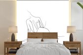 Behang - Fotobehang Abstracte line art van een naakte vrouw van de achterkant vierkant - Breedte 350 cm x hoogte 350 cm