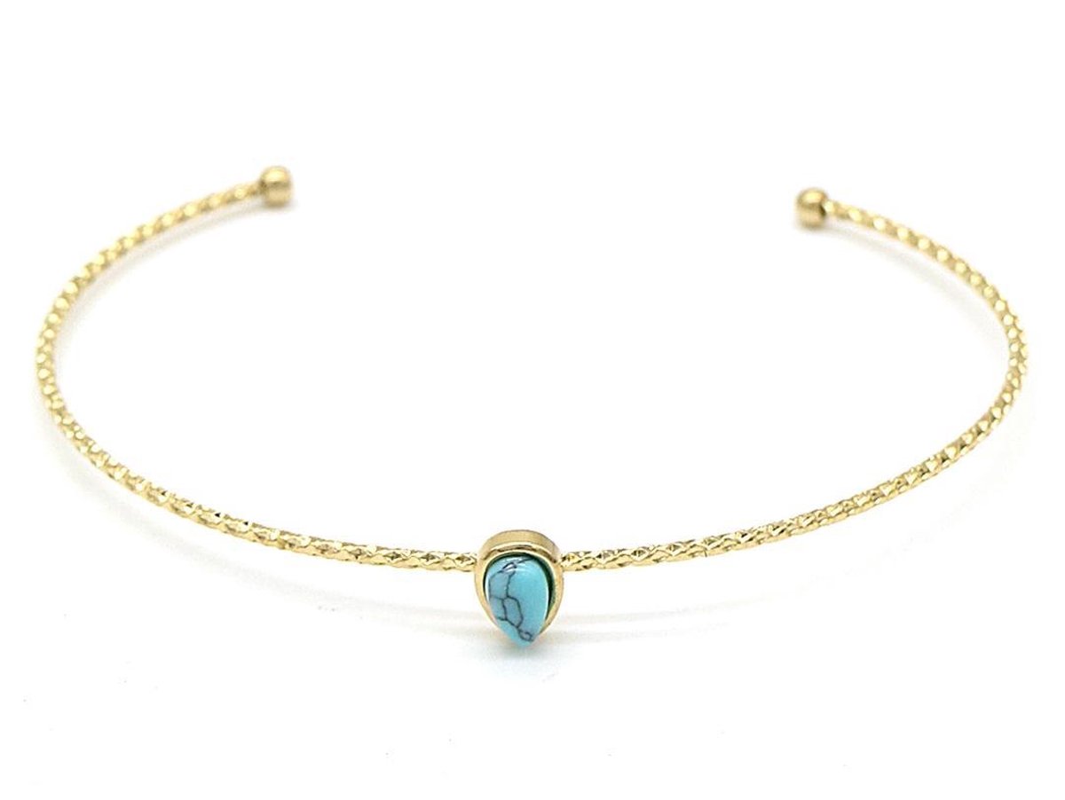 Armband Dames - Bangle met Turquoise Steen - roestvrij staal - One Size - Goudkleurig-Musthaves