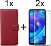 Xiaomi Redmi 9C hoesje bookcase rood wallet case portemonnee hoes cover hoesjes - 2x Xiaomi Redmi 9C screenprotector