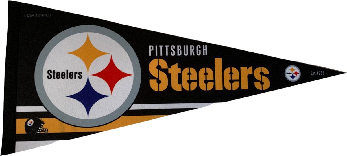 USArticlesEU - Pittsburgh Steelers - NFL - Vaantje - American Football - Wimpel - Vlag Sportvaantje - Pennant - Zwart/Geel - 31 x 72 cm