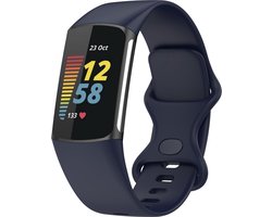 Luxe Siliconen Armband Bandje Geschikt Voor Fitbit Charge 5 Activity Tracker - Sportband Armband Polsband Strap - Horloge Band - Watchband - Wristband - Vervang Horlogeband - Large - Donker Blauw