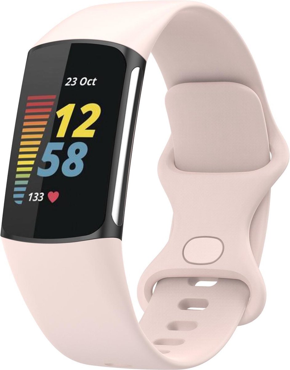 Luxe Siliconen Armband Bandje Geschikt Voor Fitbit Charge 5 Activity Tracker - Sportband Armband Polsband Strap - Horloge Band - Watchband - Wristband - Vervang Horlogeband -Large - Roze