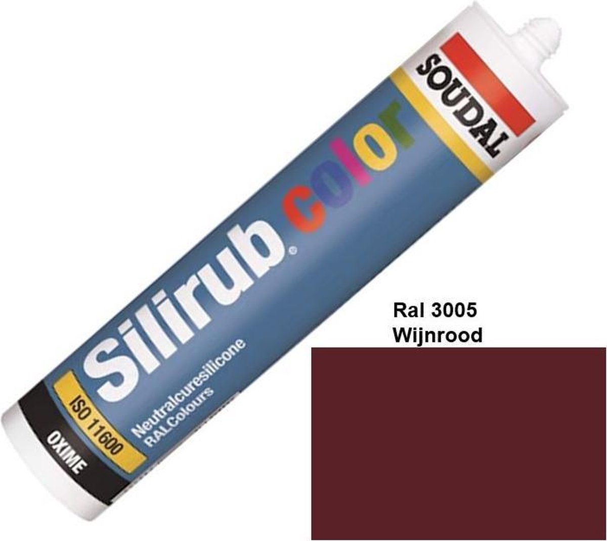 Soudal Silirub Color - Siliconekit - Montagekit - ook voor sanitaire ruimten - koker 310 ml - RAL 3005 - Wijnrood