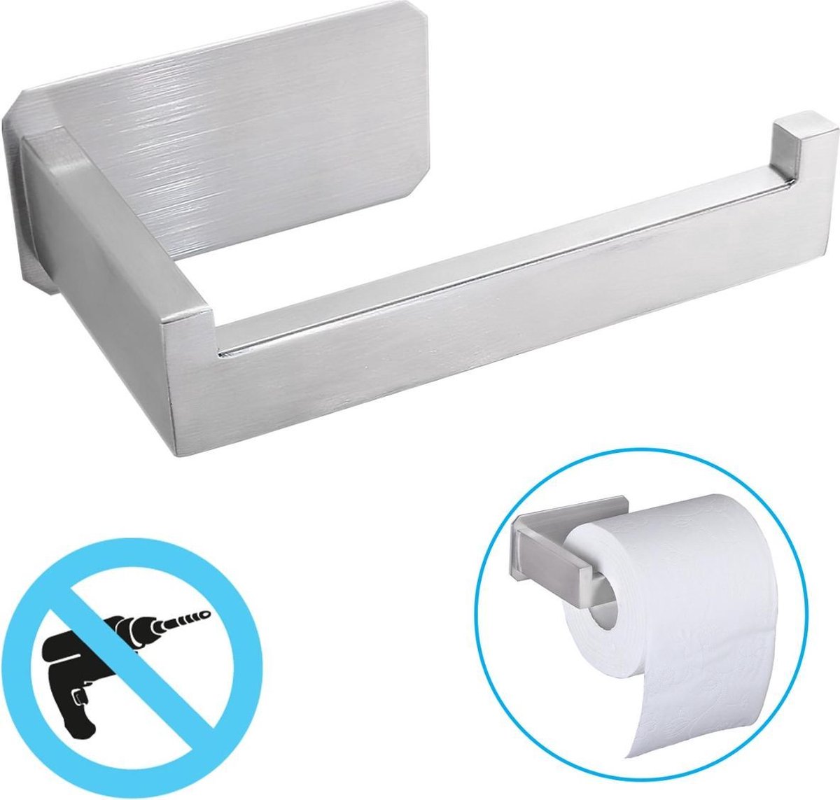 Sanics WC Rolhouder Zonder Boren - Toiletrolhouder Zelfklevend - Closetrolhouder Zilver/RVS