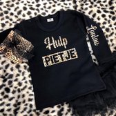 Shirt kind met naam-sinterklaas en piet-hulp pietje-zwart-luipaard print-Maat 92