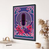 Akoestische panelen - Geluidsisolatie - Akoestische wandpanelen - Akoestisch schilderij AcousticPro® - paneel met microfoon en bloemen - design 134 - Basic - 80X120 - zwart- Wandde
