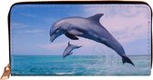 Portemonnee met 2 dolfijnen die uit water springen - 19,5x10cm