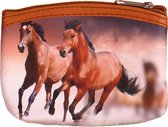 Kleine portemonnee met 2 galopperende bruine paarden - 11x9cm