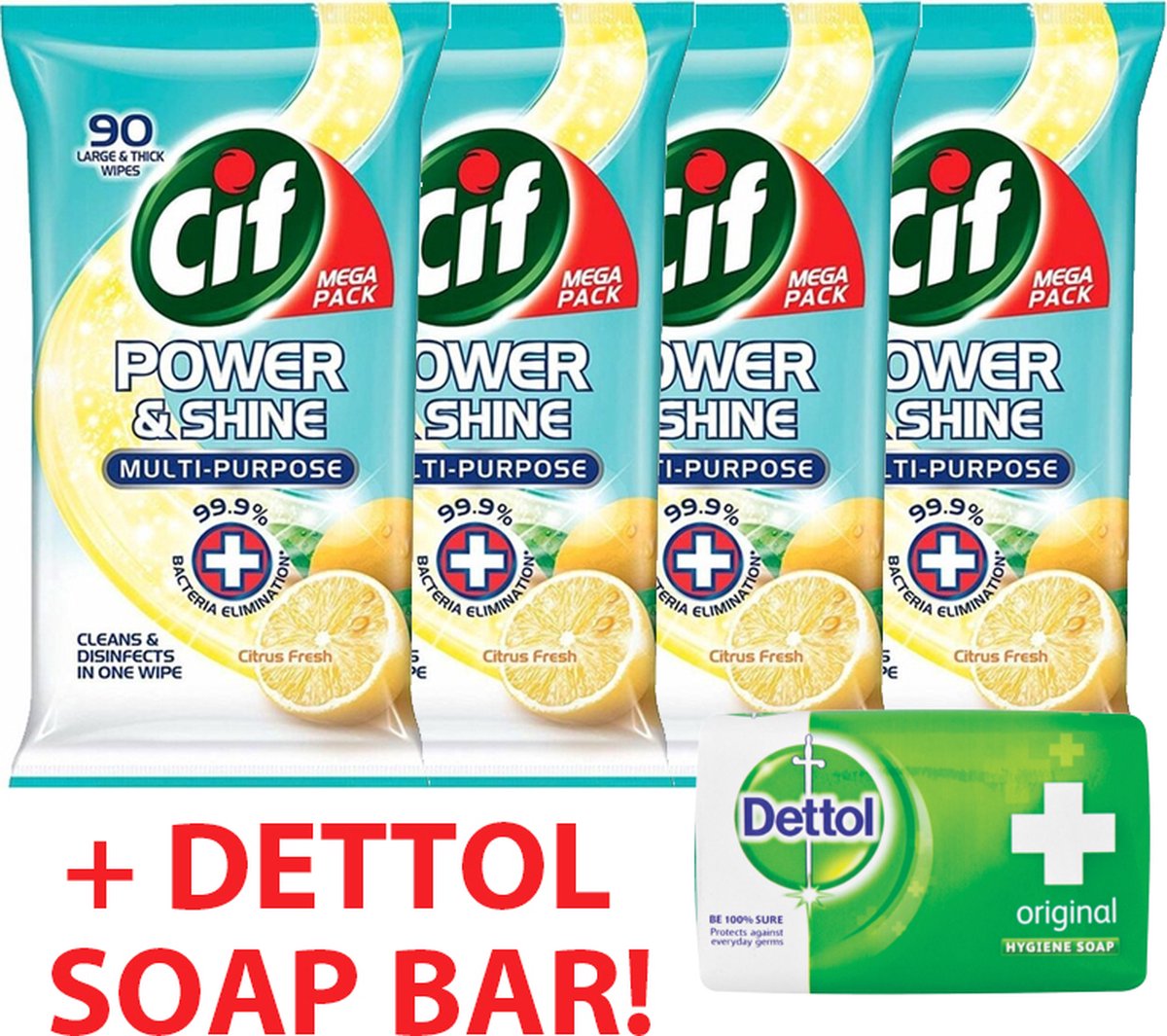 Cif Power & Shine Antibacteriële doekjes - 4 x 90 stuks