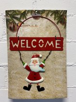 Metalen Kersthanger "Welcome" - Kerstman - 27.5x19.5 x1cm - Kerstdecoratie - Seizoen decoratie