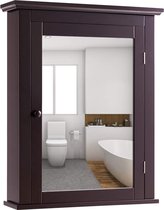 LUXGOODS Badkamerkast, spiegelkast aan de muur, gemonteerde medicijnkast, badkamer spiegelkast met enkele deur en verstelbare plank in 5 posities, 56 x 15 x 69 cm, multifunctionele badkamermeubel voor badkamer, vestibule, slaapkamer (Bruin)