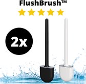 2 Stuks VoordeelPakket Flexibele Siliconen Toiletborstel Zwart + Wit hangend met Houder + Ophangsysteem - badkamer inspiratie - toilet accesoires - wc/toilet accesoires - WC Schoon