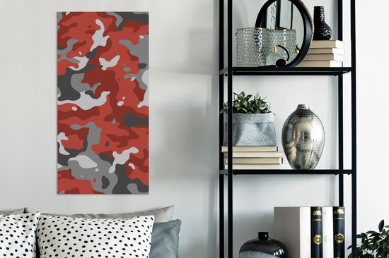 Tableau sur toile Rouge motif camouflage gris - 40x80 cm - Décoration murale