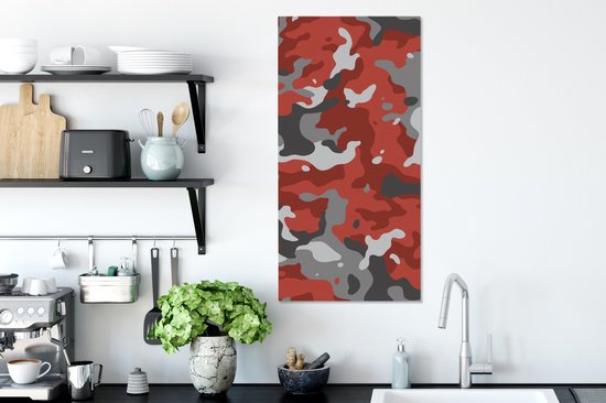 Tableau sur toile Rouge motif camouflage gris - 40x80 cm - Décoration murale