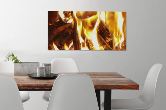 Tableau sur toile Une cheminée avec feu - 80x40 cm - Décoration murale